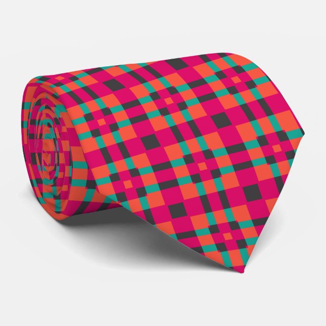 rosa Tartan Geometrisches Muster Krawatte (Gerollt)