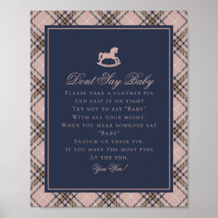 Rosa Tartan Karierter Schaukelpferd Sag Nicht Baby Poster