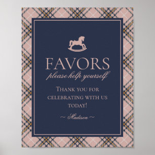 Rosa-Tartan-Karo-Schaukelpferd-Geschenke Schild