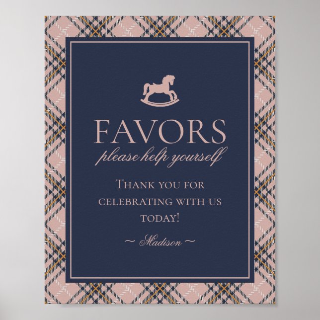 Rosa-Tartan-Karo-Schaukelpferd-Geschenke Schild (Vorne)