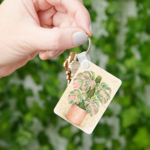 rosa Tartan Monstera-Blatt Schottisch Schottland Schlüsselanhänger
