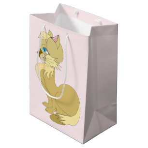 Rosa Tasche Gelbe Katze mit blauen Augen Mittlere Geschenktüte