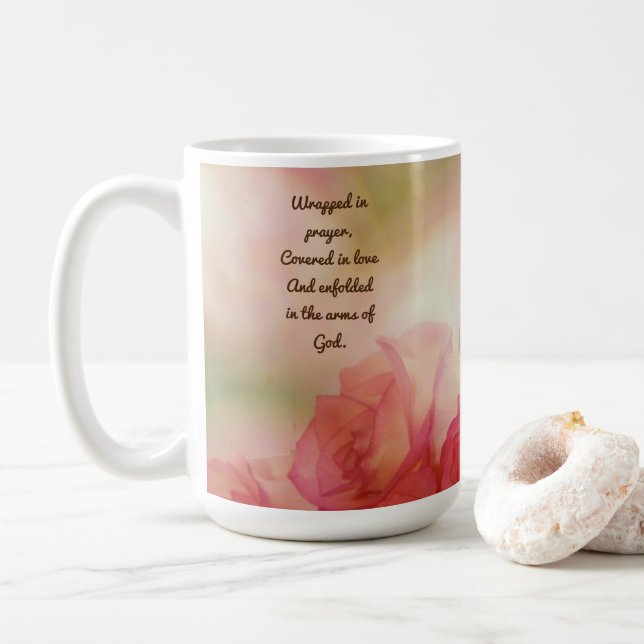 Rosa Tasse: im Gebet und in der Liebe ummantelt Kaffeetasse (Mit Donut)