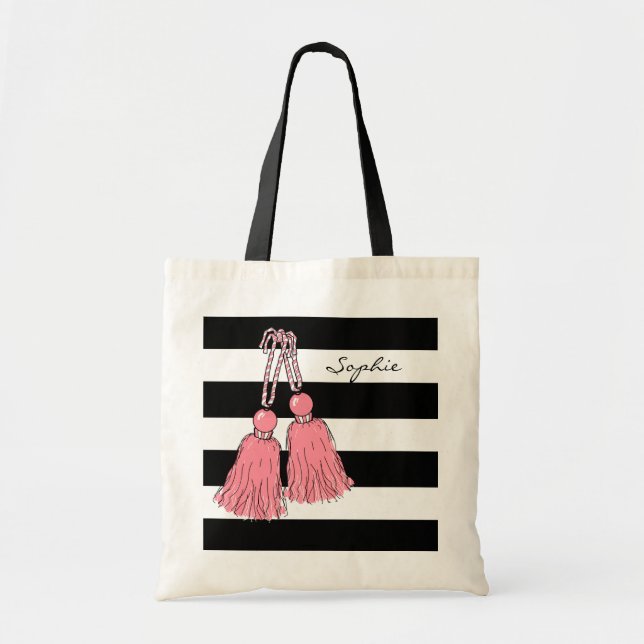ROSA TASSELS_BLACK STREIFEN DES CHIC-TOTE_29 TRAGETASCHE (Vorne)