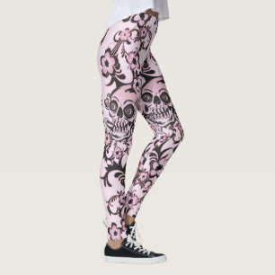 Rosa Tätowierungs-Schädel Leggings