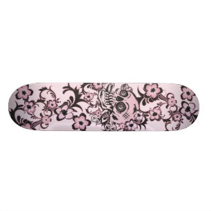 Rosa Tätowierungs-Schädel Skateboard