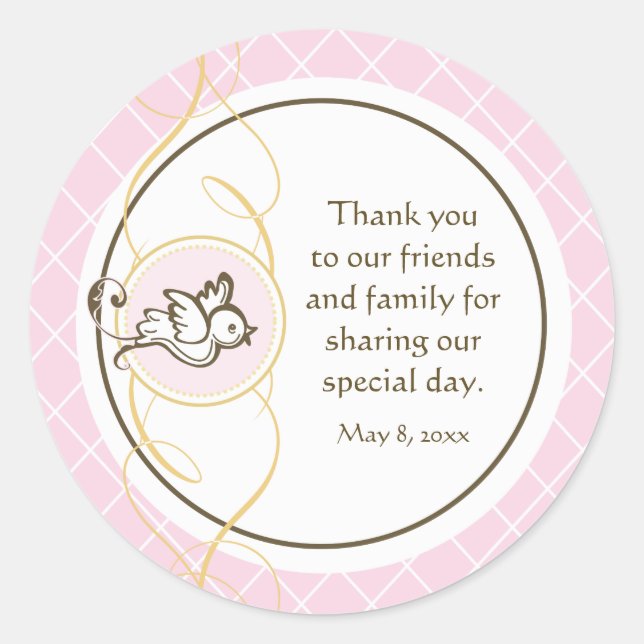 Rosa Taufe/Christening Gefallen Sticker (Vorderseite)