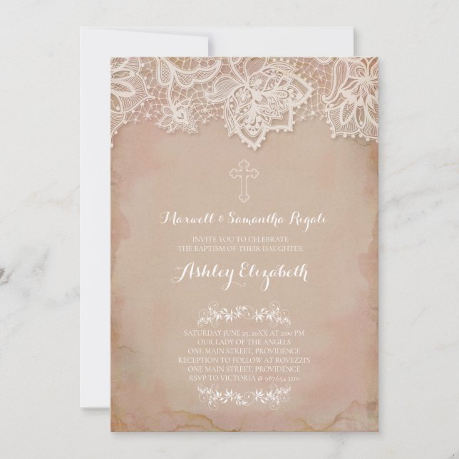 Rosa Taufe Einladung, Baby Girl Einladung (Vorderseite)