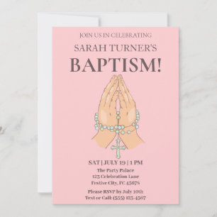 Rosa Taufe mit Gebet-Händen Gebetsbekleidung Einladung