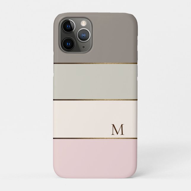 Rosa Taupe Creme Gold Farbblock Monogramm Case-Mate iPhone Hülle (Rückseite)