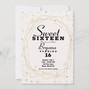 Rosa Taupe Dots & Gold Geometric Modern Sweet 16 Einladung