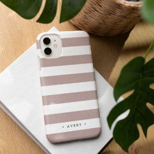 Rosa Taupe & White Stripe Personalisiert iPhone 16 Hülle