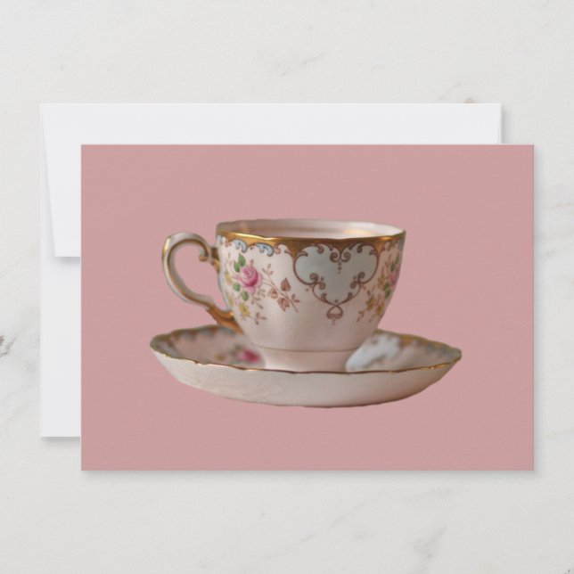 Rosa Teacup und Saucer mit Rose Einladung (Vorderseite)