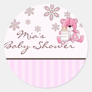 Rosa Teddy Baby Shower Aufkleber