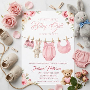 Rosa Teddy-Bär-Baby-Mädchen-Party-Einladung Einladung