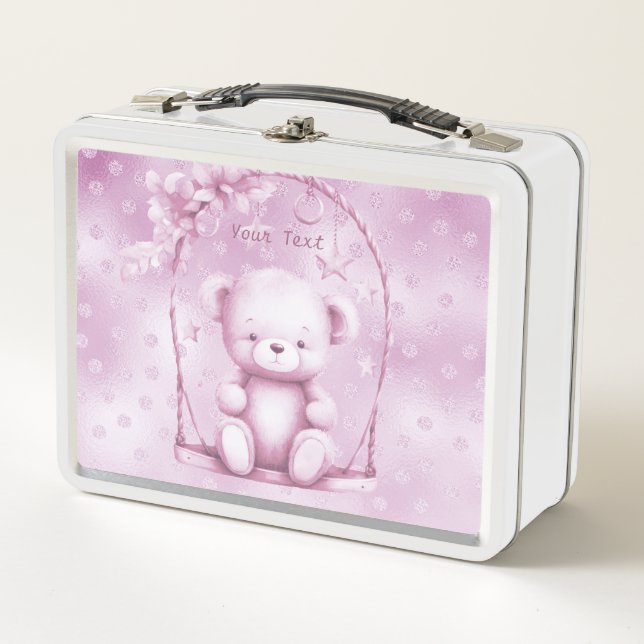 Rosa Teddy Bären Metal Lunch Box (Vorderseite)
