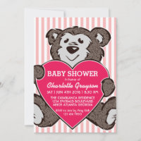 Rosa Teddy Bear und Herz Baby Dusche Einladung