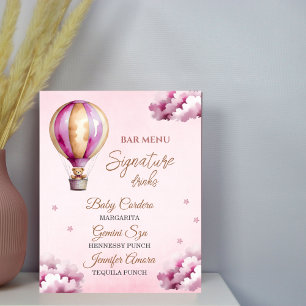 Rosa Teddy Sternennacht Baby Shower Bar Menü Poster
