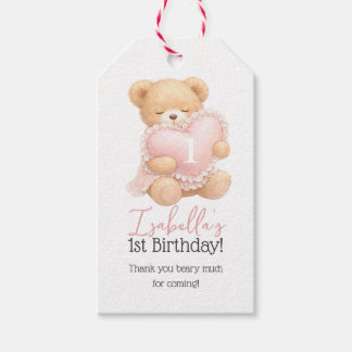 Rosa Teddybär 1. Geburtstags-Dankeschön Geschenkanhänger