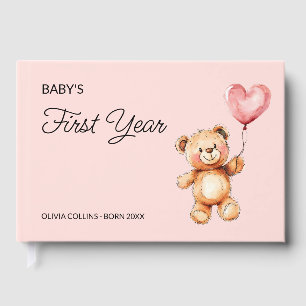 Rosa Teddybär-Andenken Baby's erstes Jahr Buch