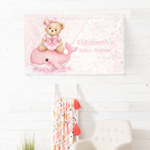 Rosa Teddybär auf Wal Mädchen Baby-Party Banner