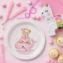 Rosa Teddybär auf Wal Mädchen Baby-Party