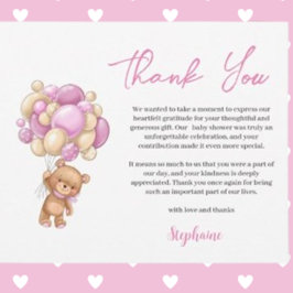 Rosa Teddybär Baby-Party Dankeschön Feiertagskarte