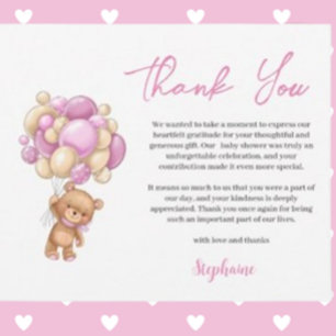 Rosa Teddybär Baby-Party Dankeschön Feiertagskarte