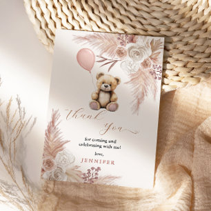 Rosa Teddybär-Baby-Party Dankeskarte