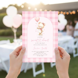 Rosa Teddybär-Baby-Party Mädchen zum Valentinstag Einladung