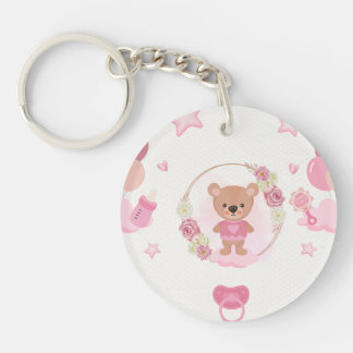 Rosa Teddybär-Baby-Party  Schlüsselanhänger