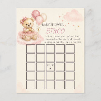 Rosa Teddybär-Baby-Shower-Bingo-Spiel
