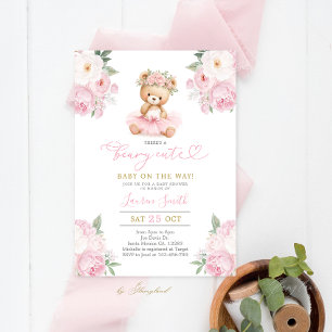 Rosa Teddybär Baby Shower Mädchen Einladung