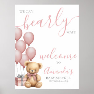 Rosa Teddybär-Ballon-Baby-Shower-Willkommen Poster