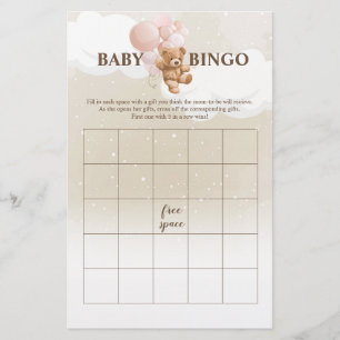 Rosa Teddybär BINGO Baby Shower Spiele Flyer