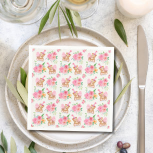 Rosa Teddybär-Eiscreme mit Pfingstrosen Serviette