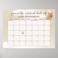 Rosa Teddybär Errate den Geburtstermin-Kalender