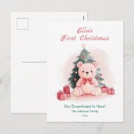 Rosa Teddybär Erstes Weihnachts Postkarte