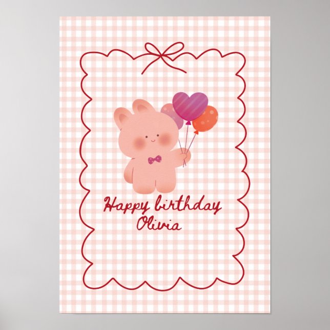 Rosa Teddybär-Geburtstagsposter Poster (Vorne)