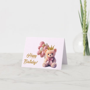 Rosa Teddybär Goldene Krone Alles Gute zum Geburts Dankeskarte