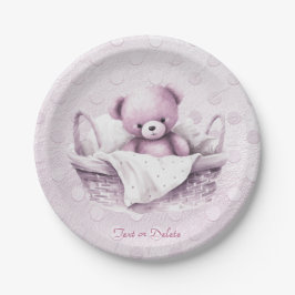 Rosa Teddybär in Korbpapier-Platte Pappteller