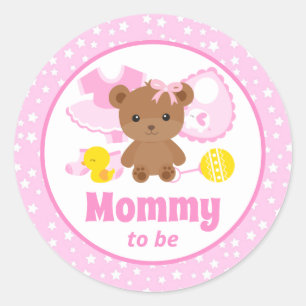 Rosa Teddybär Kleidung Baby Shower Mommy to Be Runder Aufkleber