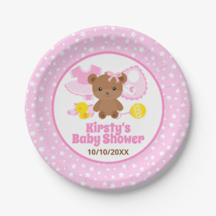 Rosa Teddybär-Kleidung für Mädchen Baby-Party Pappteller
