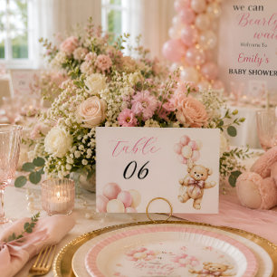 Rosa Teddybär-Mädchen-Baby-Party Tischnummer