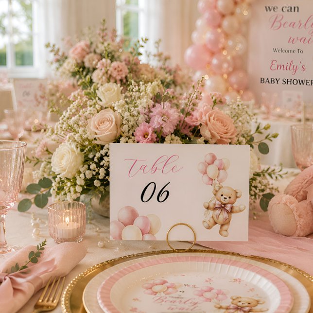 Rosa Teddybär-Mädchen-Baby-Party  Tischnummer (Von Creator hochgeladen)
