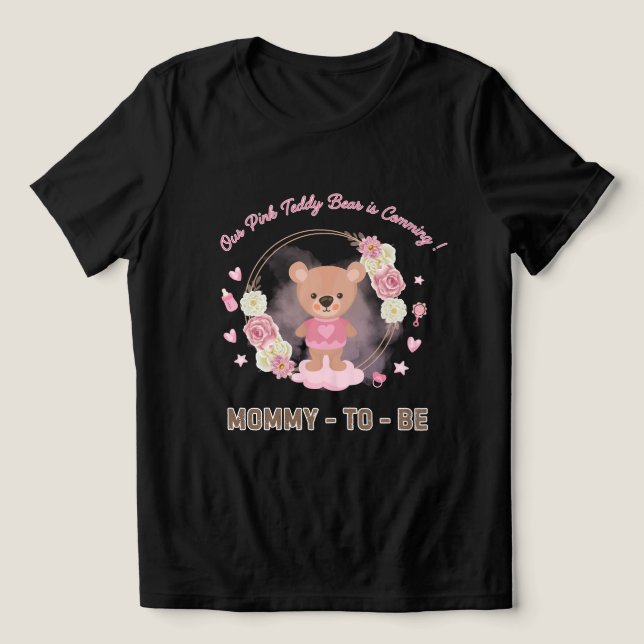 Rosa Teddybär-Mama-in-spe  Tri-Blend Shirt (Design Vorderseite)