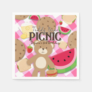 Rosa Teddybär Picknick Sommer Geburtstagsfeier Serviette