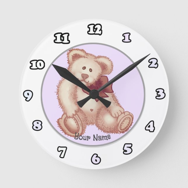 Rosa Teddybär-Uhr Runde Wanduhr (Vorderseite)