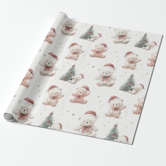 Rosa Teddybär Weihnachten  Geschenkpapier (Ungerollt)