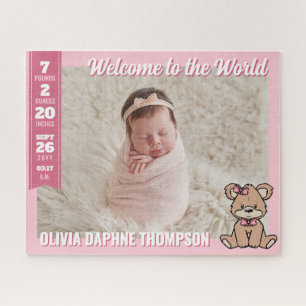 Rosa Teddybär Willkommen in der Welt Baby Mädchen Puzzle